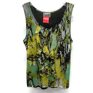 Lynn Ritchie Yellow Abstract Ruffled Tank Top